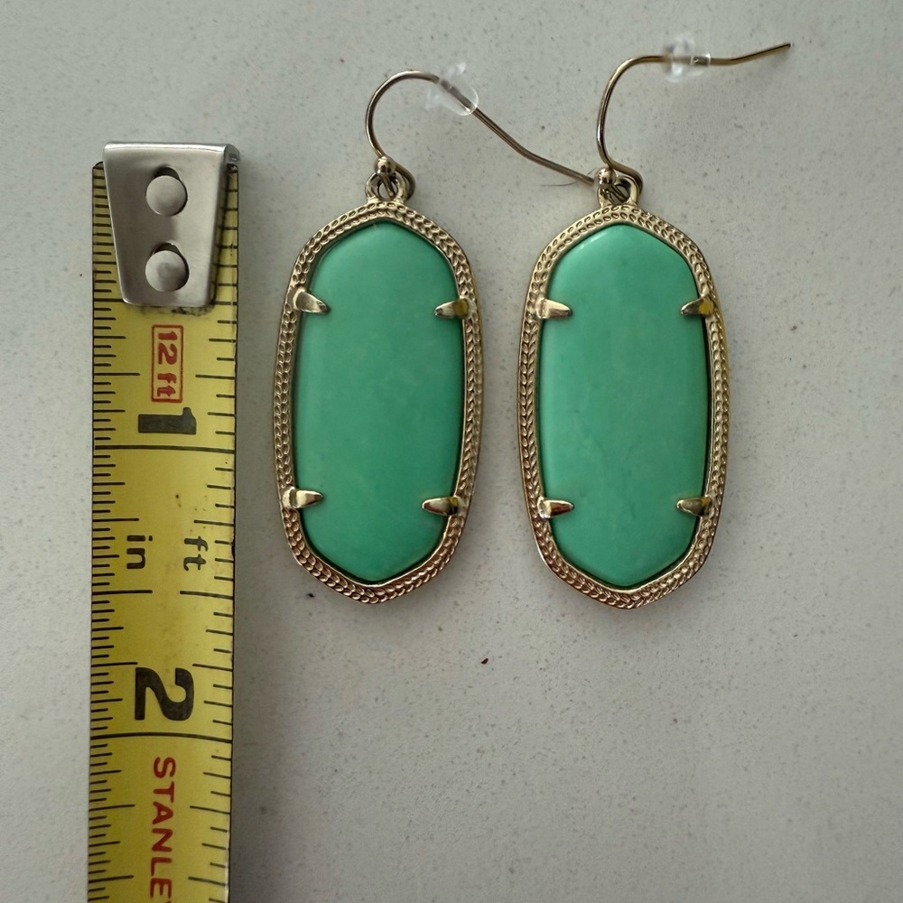 Rare Kendra Scott Elle Gold Drop Earrings in Mint Green - Picture 5 of 5